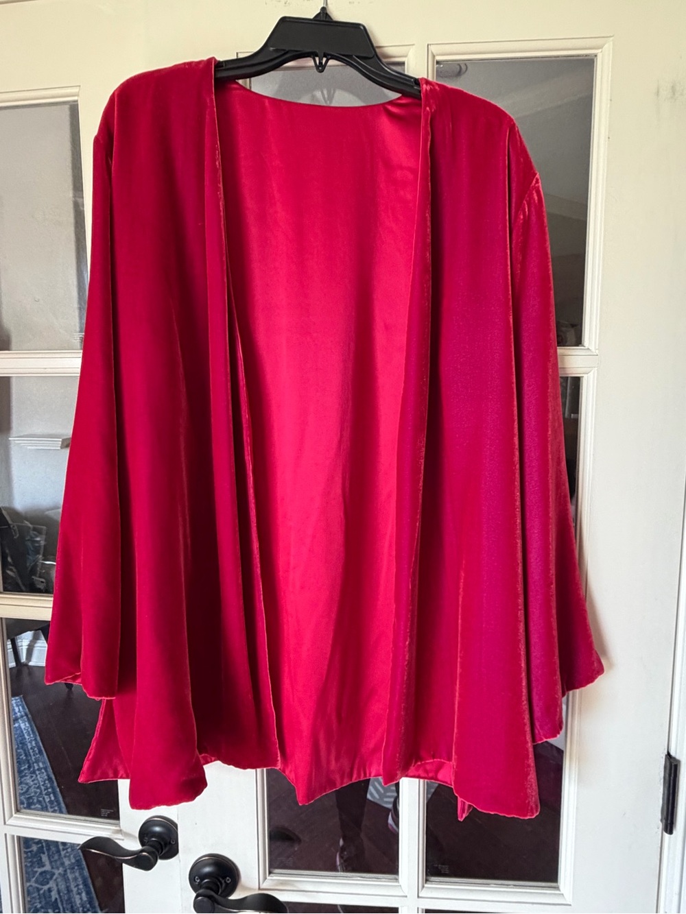 Randolph Duke Reversible Silk Blend Velvet Open Front Jacket Cardigan Red Size L